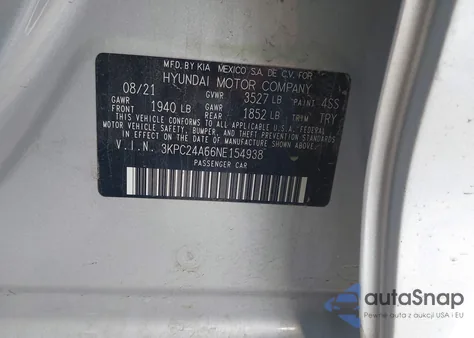 2022 Hyundai Accent Se из США, поврежденный, VIN 3KPC24A66NE154938